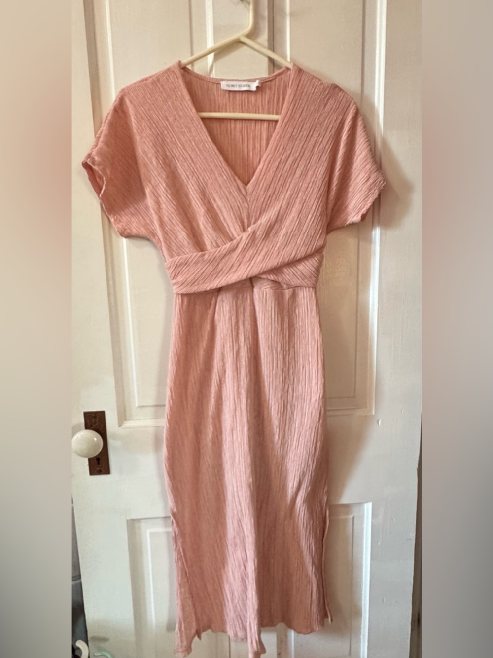 Women's Blush Pink Midi Wrap-Style Dress